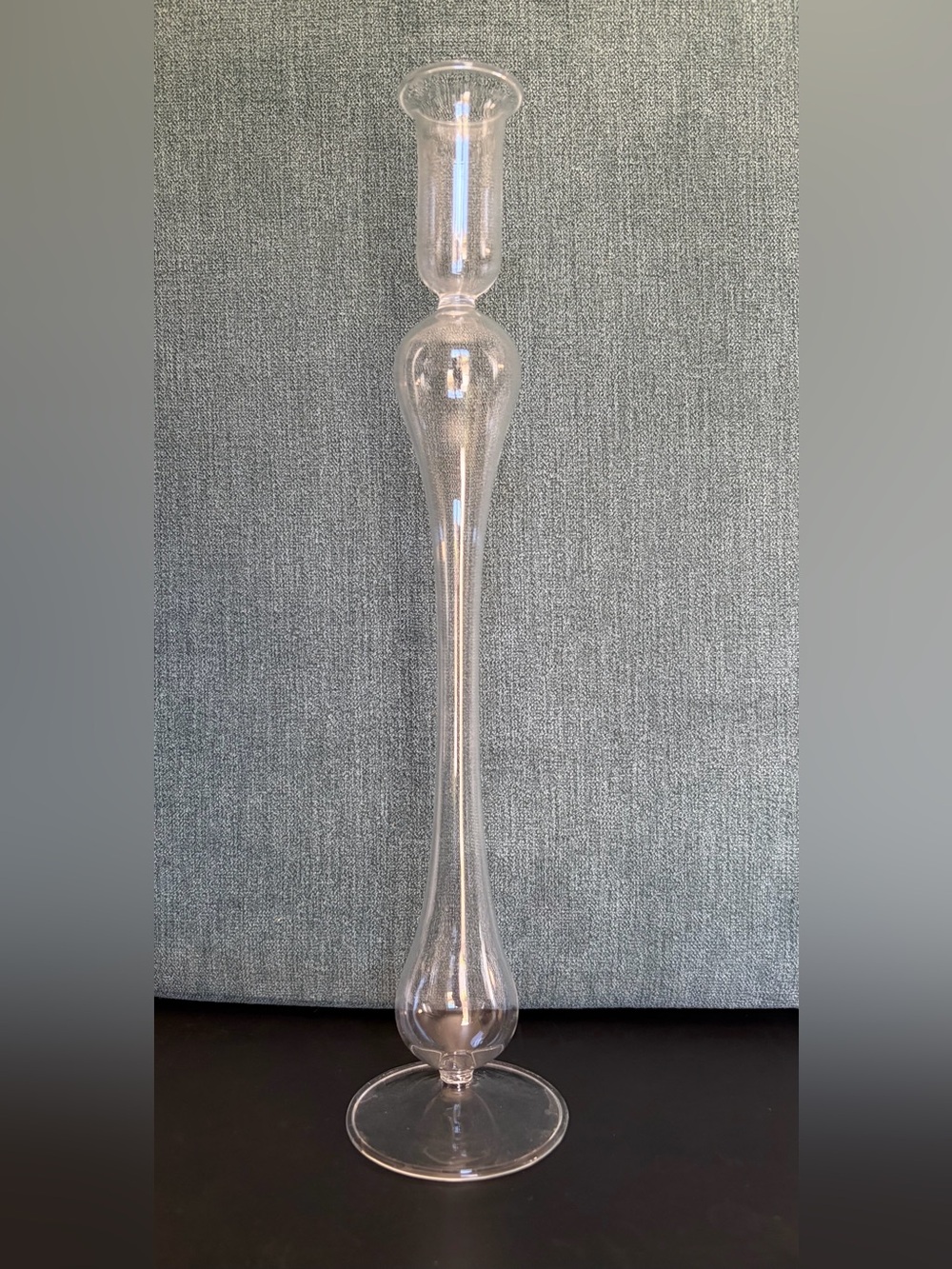 Clear Blown Glass Sleek 12 inch Tall Candle Holder - Home Art Accent